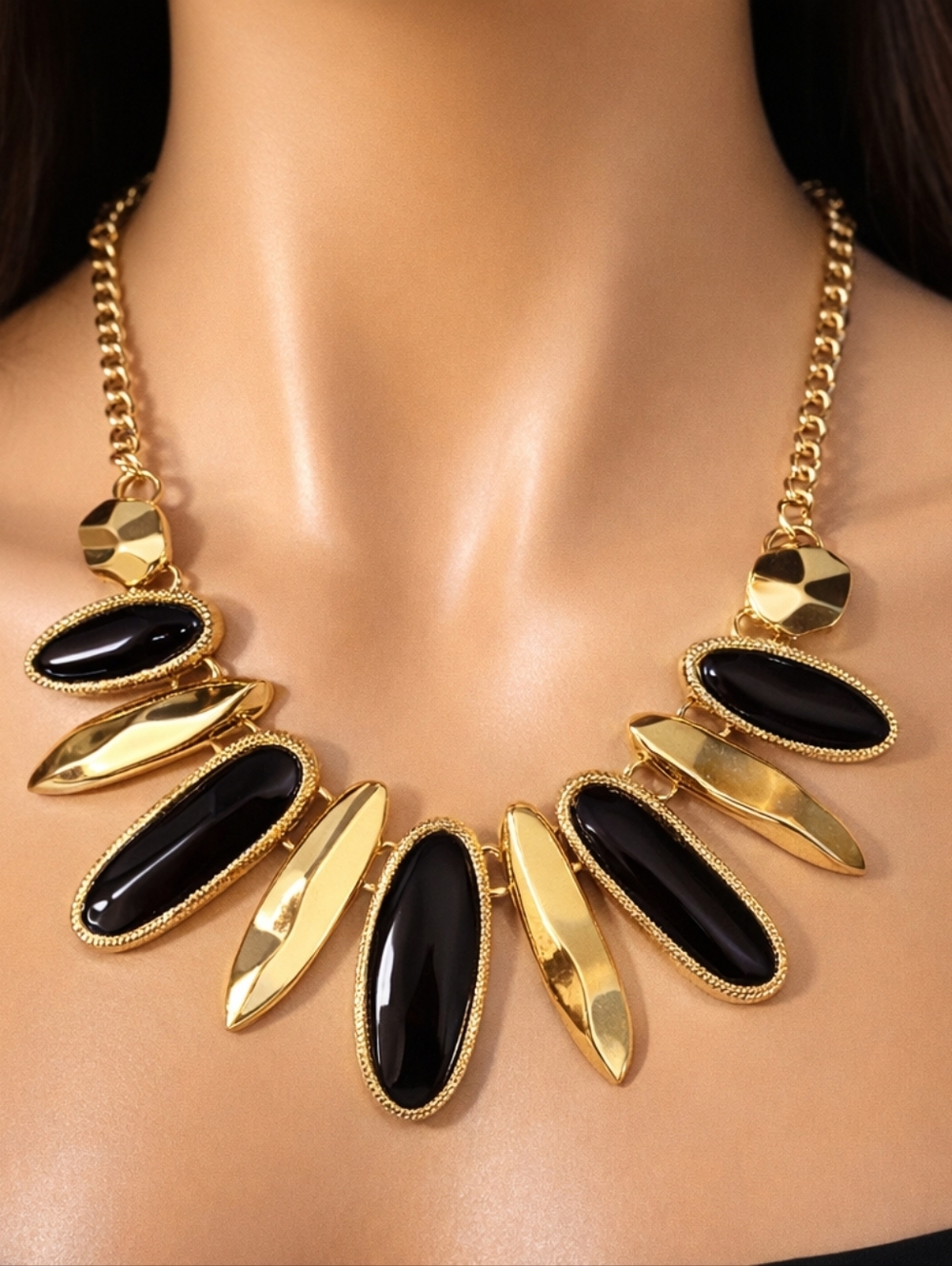 Gold Featuring Dark Purple Stones - Multicolor Statement Necklace, Women Jewelry